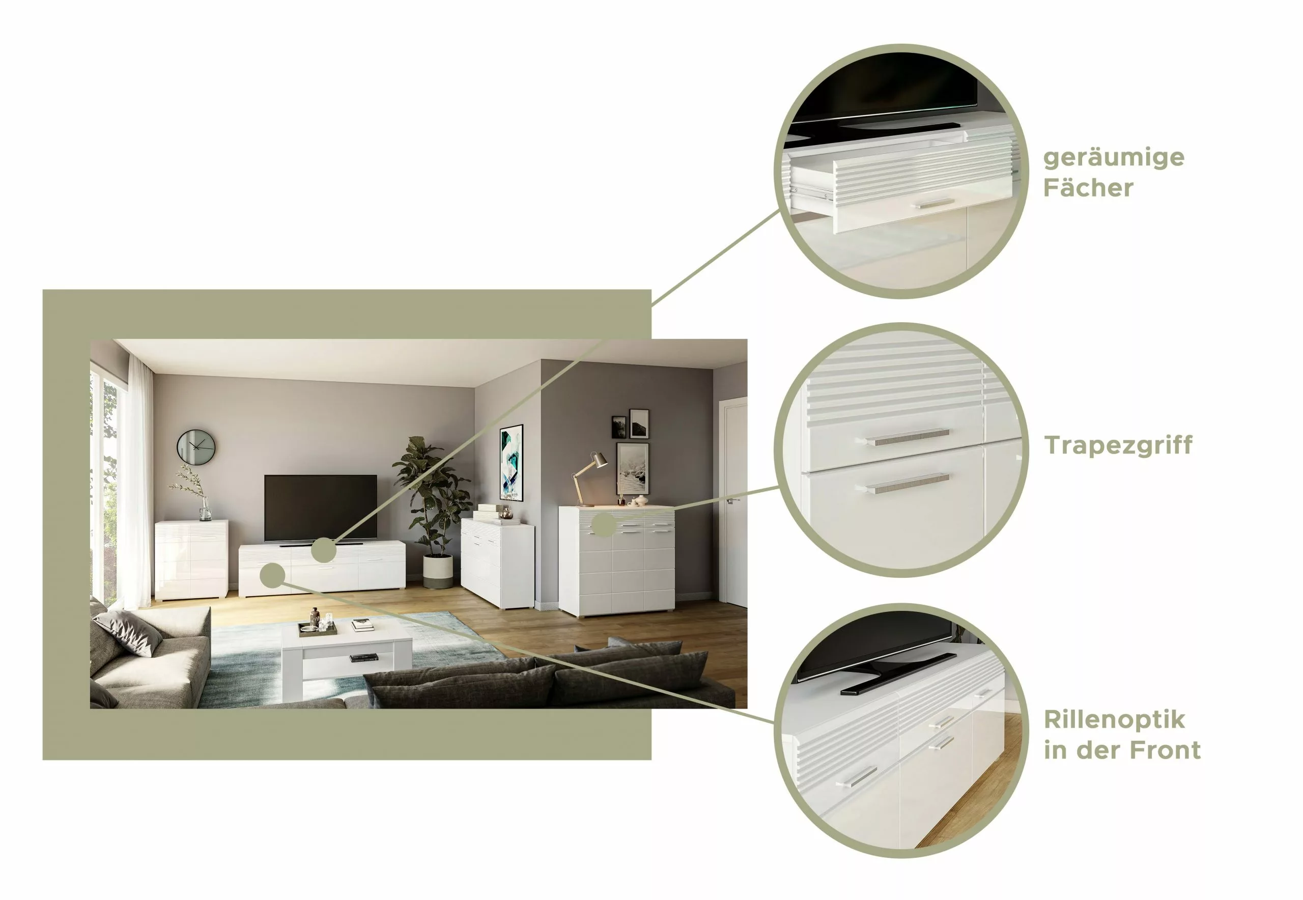 The Kuup TV Lowboard Weiß Hochglanz Rillen Akzent 5 The Kuup TV Lowboard Weiß Hochglanz Rillen Akzent – Bild 3