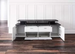 Ebuy24 Mood TV Möbel - Mood TV Möbel 2 Türen, 2 Schubladen, 4 Offene Fächer, 2 Klappen weiß, Stone dekor. -Kommoden Verkäufe 2023 b03ec4b365fc4a4f83eda3f1a65f24b5