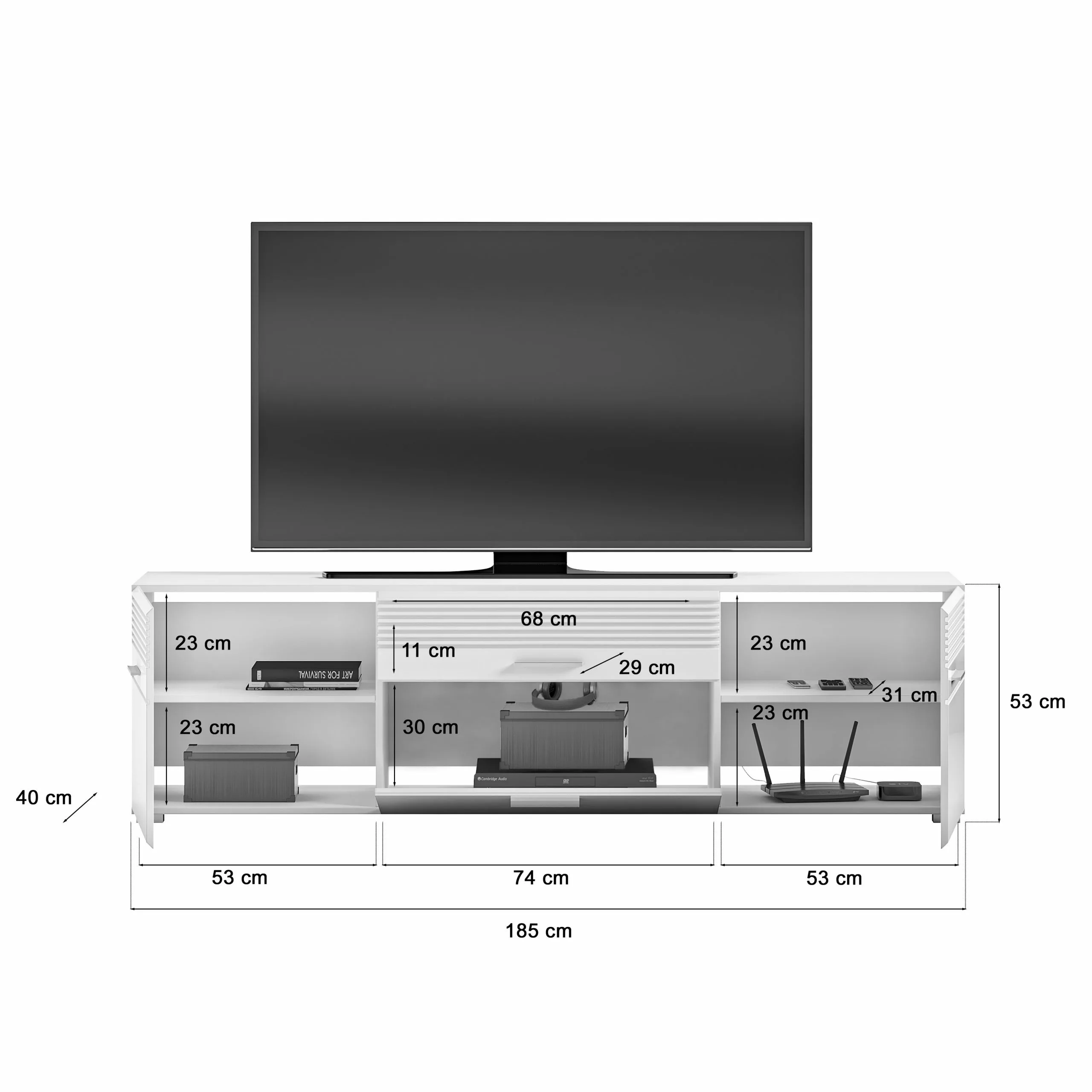 The Kuup TV Lowboard Weiß Hochglanz Rillen Akzent 7 The Kuup TV Lowboard Weiß Hochglanz Rillen Akzent – Bild 5