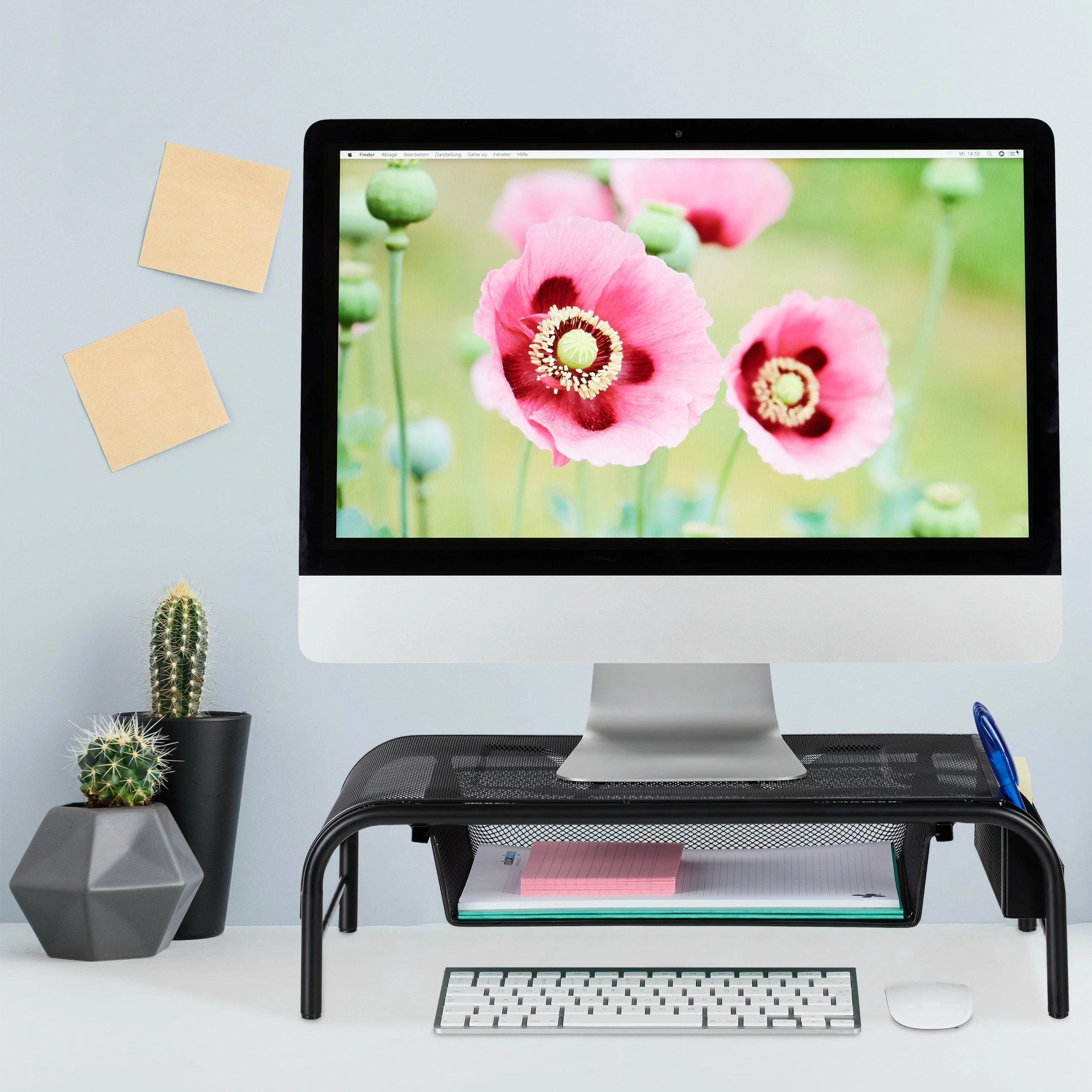 Relaxdays Monitorständer mit Schublade - Schwarz - Metall 4 Relaxdays Monitorständer mit Schublade - Schwarz - Metall – Bild 2