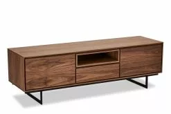 Ebuy24 Tori TV Tisch - Tori TV Tisch 2 Türen, 1 offene Ablage, 1 Schublade, Wallnuss Furnier, schwarz.