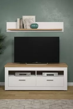 Ebuy24 Shade TVUnterteil 2 - Shade TVUnterteil 2 Schubladen, 2 Offene Fächer Pine weiß Dekor, Eiche Dekor. -Kommoden Verkäufe 2023 cf9a22e3446940959f70affa220605a1