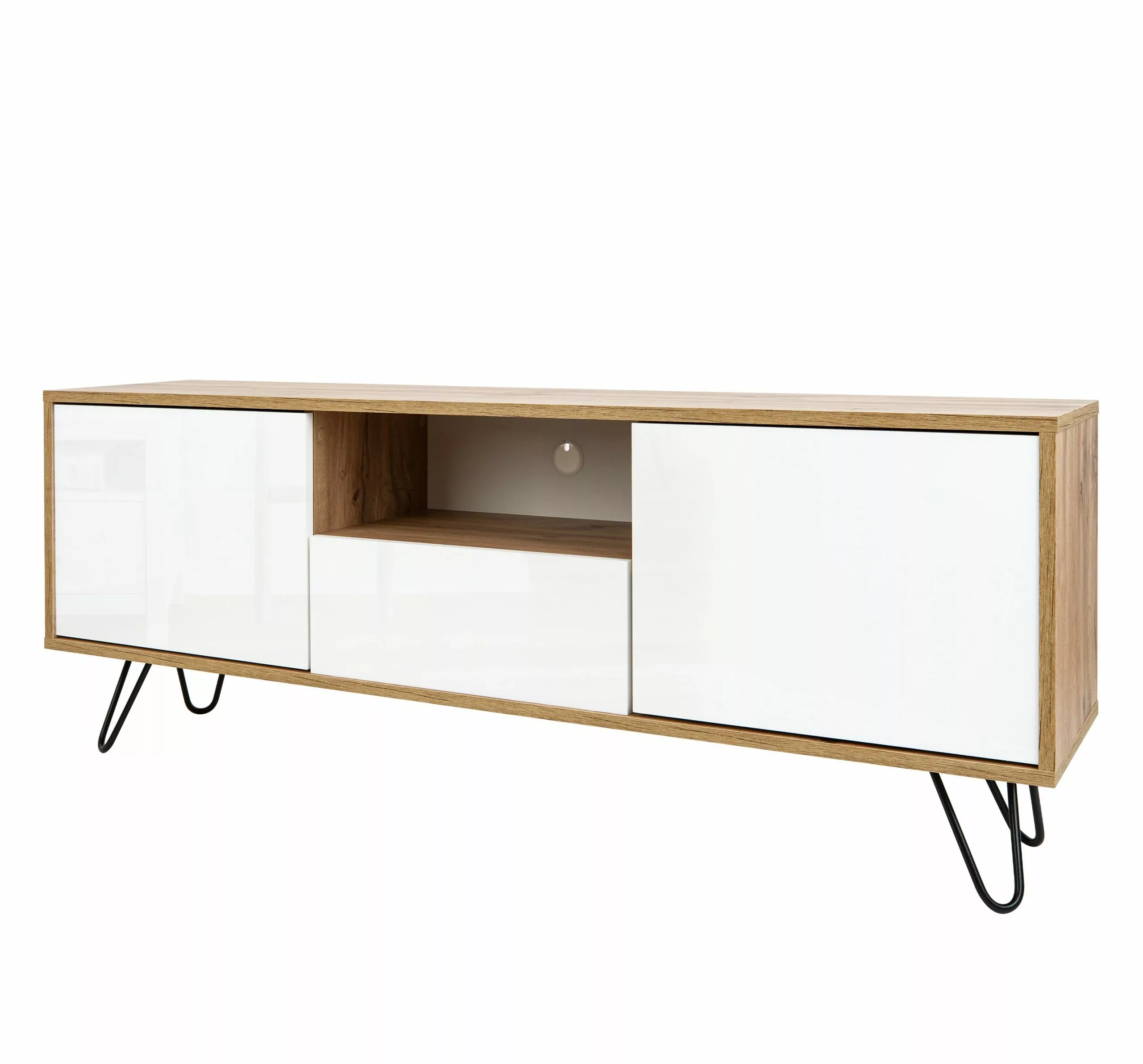 Wonello TV-Lowboard OSLO - Weiß - Holz - Eiche Dekor 3 Wonello TV-Lowboard OSLO - Weiß - Holz - Eiche Dekor