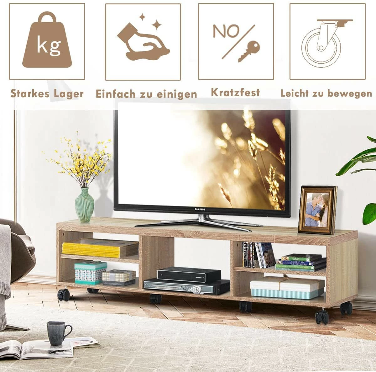 Costway Fernsehschrank Holz 5 Costway Fernsehschrank Holz – Bild 3