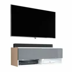 FURNIX TV-Schrank Alyx Weiß-Grau mit LED